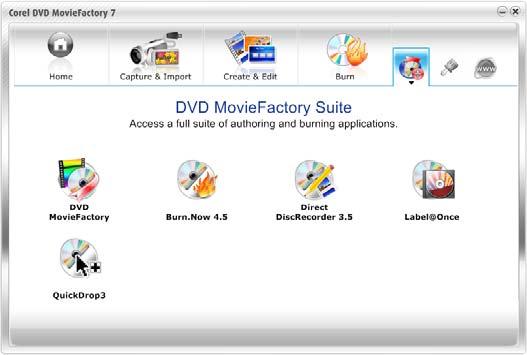 COREL DVD MOVIEFACTORY USER GUIDE 13 Launching the DVD MovieFactory suite of programs You can display a menu of all the applications installed with Corel DVD MovieFactory by clicking DVD MovieFactory