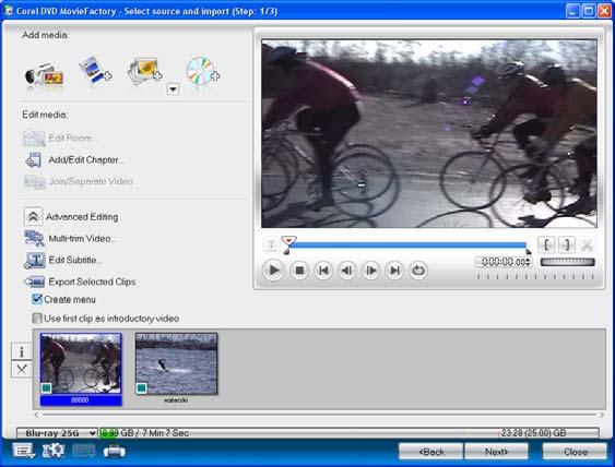 COREL DVD MOVIEFACTORY USER GUIDE 17 Creating a video disc Whether you are using the Launcher or the host program, creating a new project or opening an existing one takes you to the 1 Add Media page.