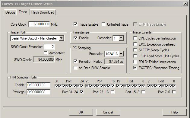 B) SWV for ULINKpro: Configure SWV: This uses the SWO output pin rather than the 4 bit Trace Port that is normally used with the ULINKpro. 1.