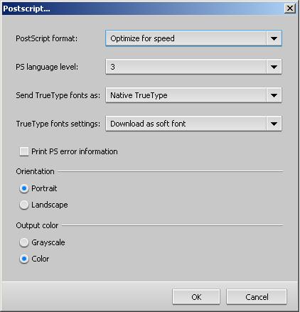 46 Chapter 3 Working at a Client Workstation PostScript Settings 1. In the Print Driver window, click PostScript. 2. Adjust the settings as desired. 3. Click OK to save the settings.