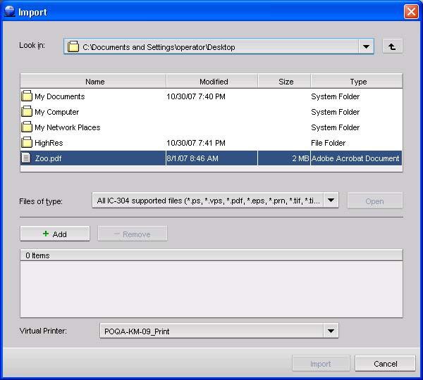 Importing and Printing Jobs 71 Importing Files 1. From the File menu select Import. 2.