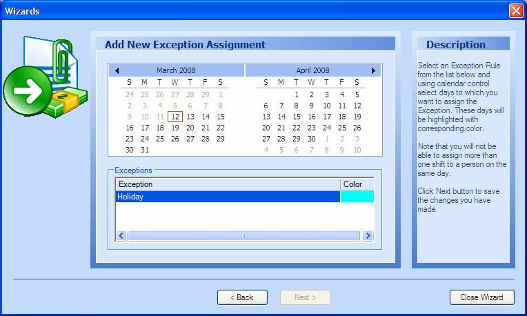 Module 7 Easy Time Control Training Manual Choosing Employees In the next screen, select one of the available exceptions.