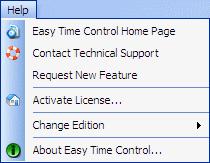 Module 2 Easy Time Control Training Manual Help This option provides options to get help from the technical support, to register Easy Time Control software, and so on.