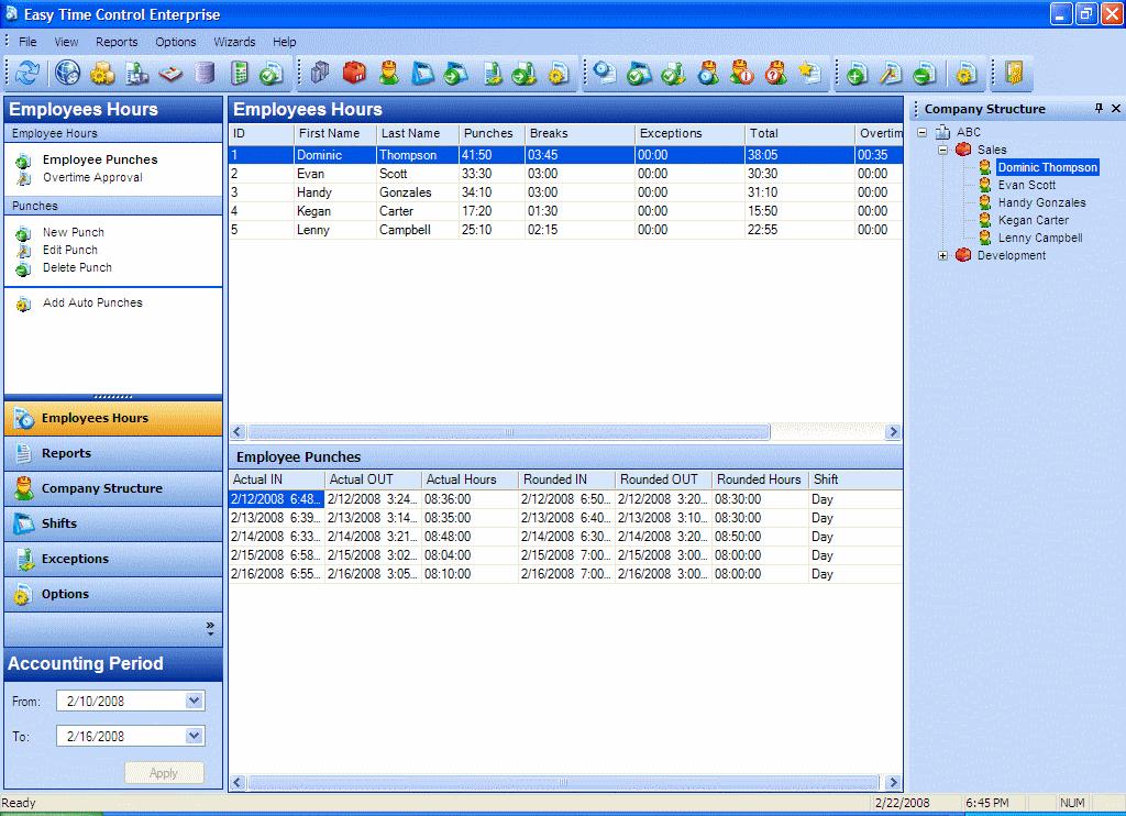 Easy Time Control Training Manual Module 2 Main form showing company structure In the left