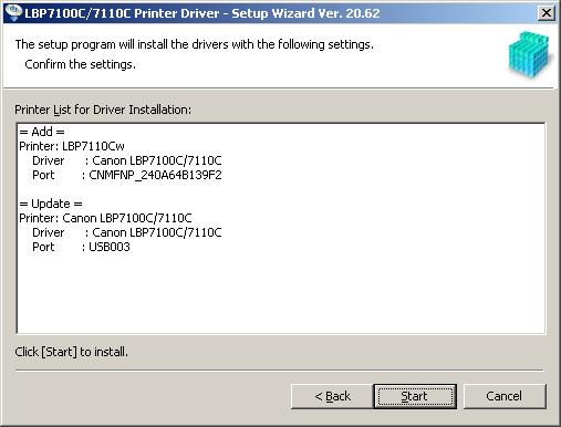 10) Click [Start] to install the driver.