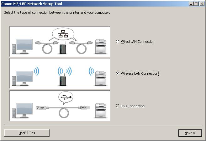 22) Select the [Wireless LAN Connection] radio