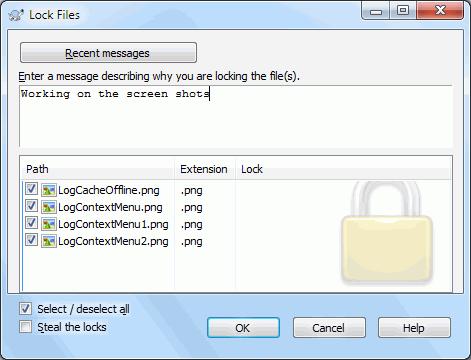 Figure 4.50. The Locking Dialog A dialog appears, allowing you to enter a comment, so others can see why you have locked the file.