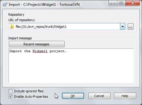 Getting Started Figure 1.2. The Import dialog A Subversion repository is referred to by URL, which allows us to specify a repository anywhere on the Internet.