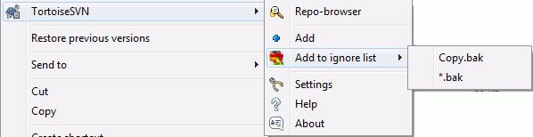 Figure 4.29. Explorer context menu for unversioned files In most projects you will have files and folders that should not be subject to version control.