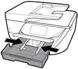 To load cards and photo paper 1. Lift the output tray. 2. Pull out the input tray to extend it. 3. Insert the paper print-side down in the center of the tray and slide it forward until it stops.