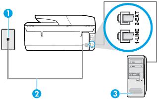 Set up the printer with a computer dial-up modem If you are using the same phone line for sending faxes and for a computer dial-up modem, follow these directions for setting up the printer.