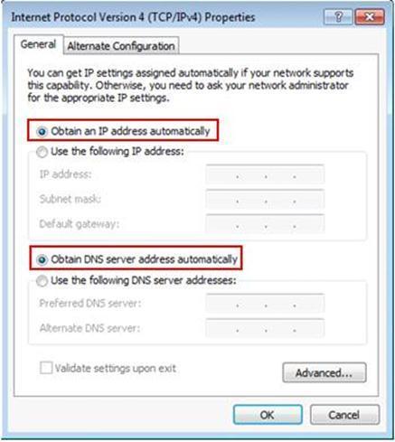 automatically and Obtain DNS server address automatically. See figure 78.