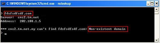 If you enter invalid domain name, the Non-existent domain message will be shown.