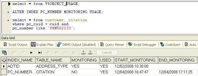 (Fig 2(d) shows that an index monitor for PC_NUMBER is stopped) Note An index monitor can be kept ON to constantly monitor indexes that are not being used often.