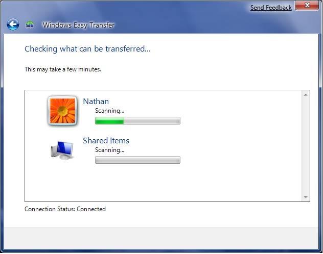 Windows Easy Transfer should now scan your Vista computer for all the files which