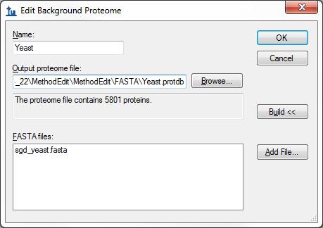 For this tutorial, you will use the complete FASTA file for yeast, which you can do by performing the following steps before clicking the OK button in the Peptide Settings form: In the Peptide