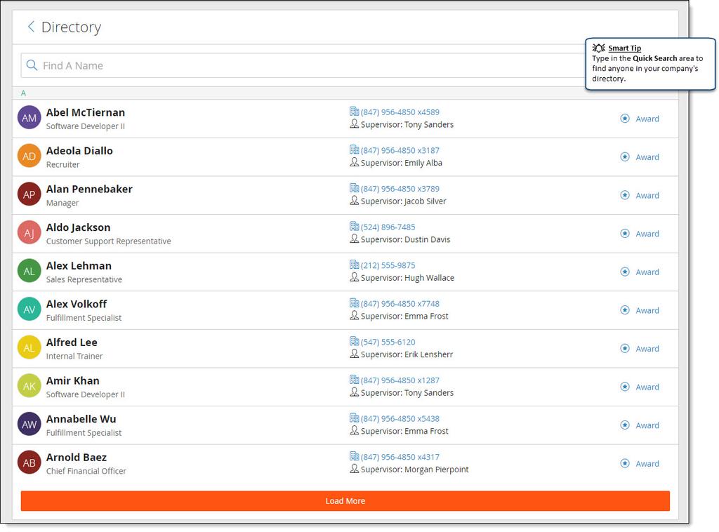 DIRECTORY View employee contact information. Use the Quick Search area to view specific employees.