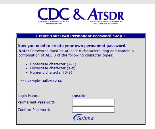 Now create a permanent password. Select Submit.