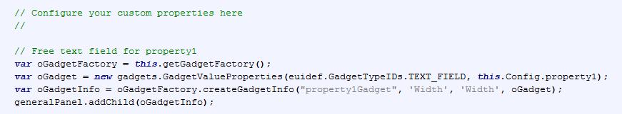 Custom Properties Step 2 Add code to create your custom property menu items to function: doaddvizspecificpropsdialog The code to add varies depending on