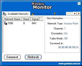 4.2 Availiable Networks The Connections Tab shows current status of available APs within the network.