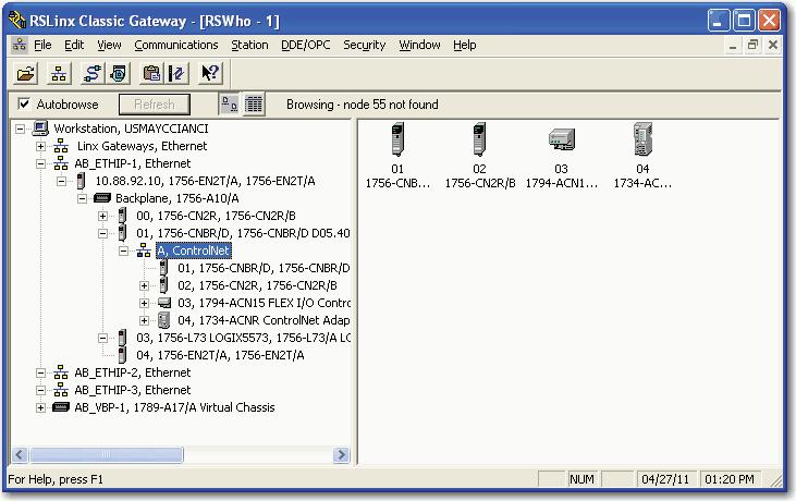 ControlNet Overview Chapter 1 The following example shows how a DeviceNet bridge links to an EtherNet/IP network in RSLinx software.