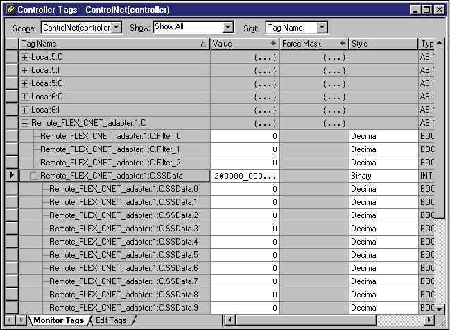 Chapter 4 Control I/O I/O information is available in the Controller Tags portion of your RSLogix 5000 project. You can monitor or edit the tags.
