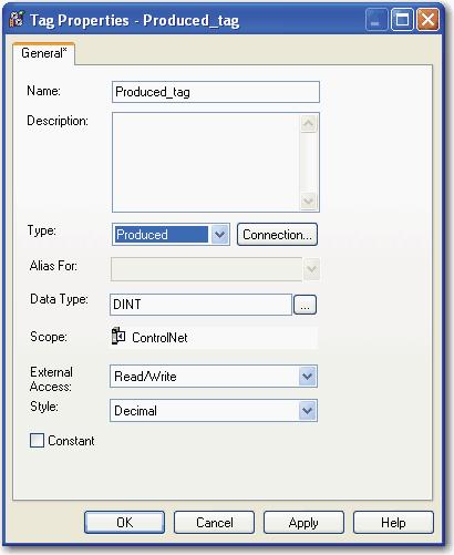 On the Tag Properties dialog box, from the Type pull-down menu, choose