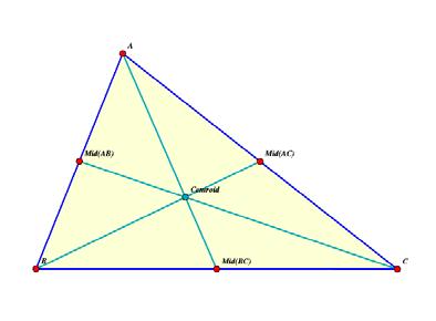 9. Median: A segment connecting a vertex of a triangle to the midpoint of the opposite side. Median 10. The 3 medians connect to form the centroid of the circle. a. The centroid is also called the center of gravity because triangular shaped objects will balance if an object is centered at the centroid.