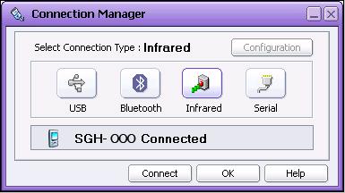 2.5. Infrared For connection of Phone to PC via an Infrared port, select Infrared in the Connection Wizard window that appears after programme installation or select the Infrared icon in the