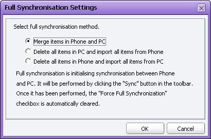 PC Sync supports the following three synchronisation types. Normal Sync - The modified, deleted, and added data of the Phone and/or the PC is applied to both devices.
