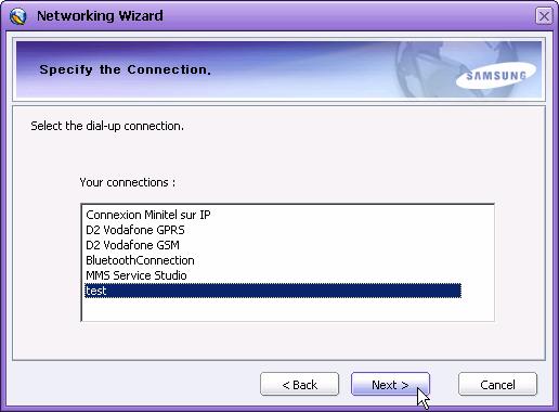 4 In the following Specify the Connection window, select the