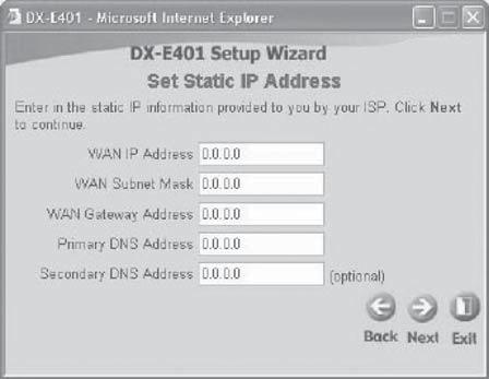 12 Setting up the router 13 If you selected Static IP Address, the Set Static IP Address screen opens.
