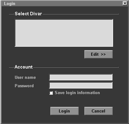 Divar Control Center Operation Manual Getting started EN 5 English How to Log in When the Control Center application is started for the first time, the user name and password boxes are blank.