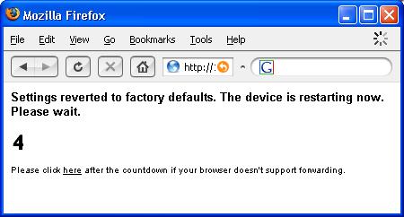 4 Reverting to factory defaults Click on the DEFAULTS button to enter the defaults page.