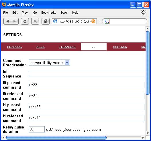 IO settings The I0 pushed command c=83 will activate the TALKING mode in the control station when the Talk button is pressed on the control station panel and deactivated when released (c=84).