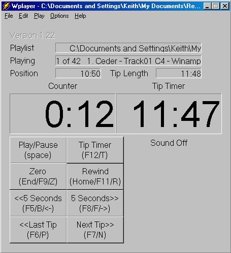 Wplayer Position from start of file Position from Zero Buttons and keyboard shortcuts for most functions Time left in tip Visual indication at end of tip Wplayer Features Tape counter to mark start