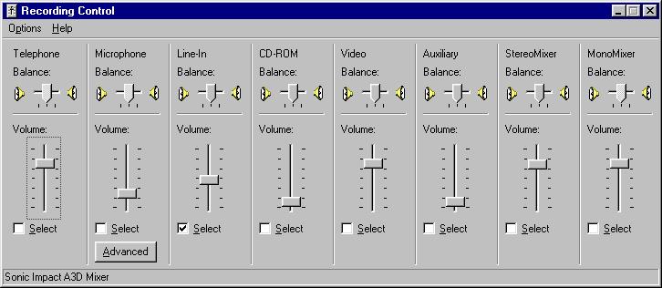 Recording Control Properties Make sure Recording is selected Check boxes for ALL volume controls OK Recording Control
