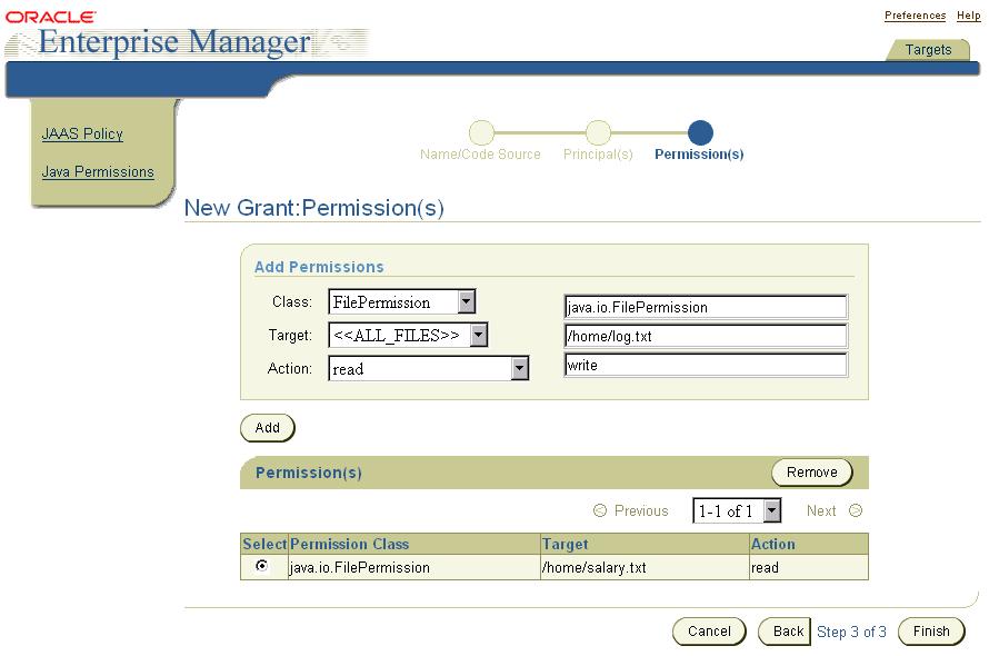 Using the Oracle Enterprise Manager Interface with the JAAS Provider 7. Repeat Steps 5 and 6 until all principals are added to the list of principals. 8.