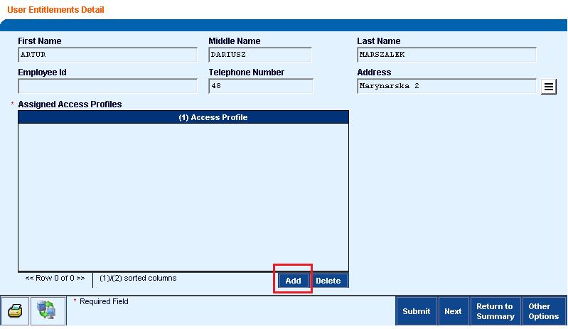 After choosing the User, assign the selected access profiles to them by using the Add button.