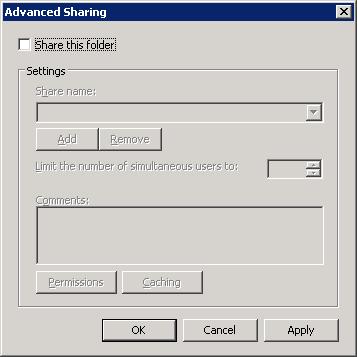 Figure 11. Advanced Sharing 8 Click the check box Share this folder and then click Permissions to open the Permissions dialog box (Figure 12).