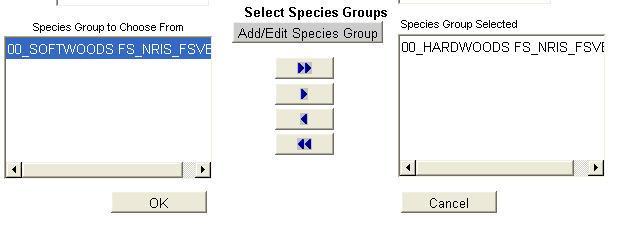 Common Stand Exam Users Guide Chapter 7: Reports Select Species/Species Group for Report Selecting this button will bring up another screen.