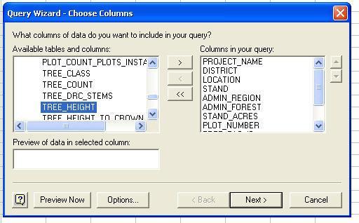 Click the + box next to the table or view to see all the column in the table or view, then select Next. 3.