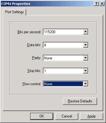 Figure 7: Settings for Hyperterminal and message received after switching on CMUCam.
