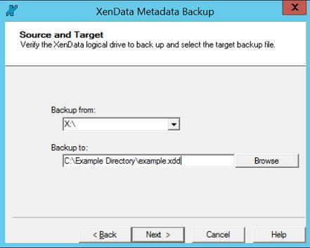 93 Metadata Backup 1. Verify the XenData cache disk drive to be backed up.