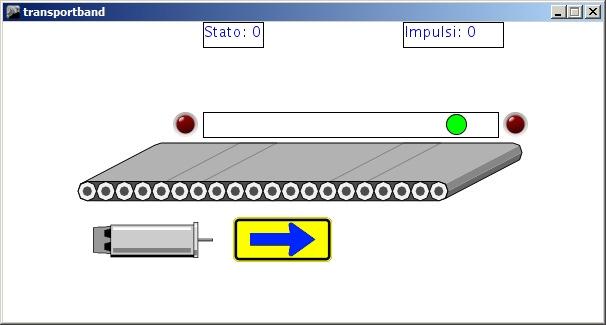 SCREENSHOTS WITH SOFTWARE PROCESSING STATUS 0: The piece (green circle) moves from left to right SCREENSHOT 1: The piece (green circle) has reached the stroke end on the right: - LED sensor on right