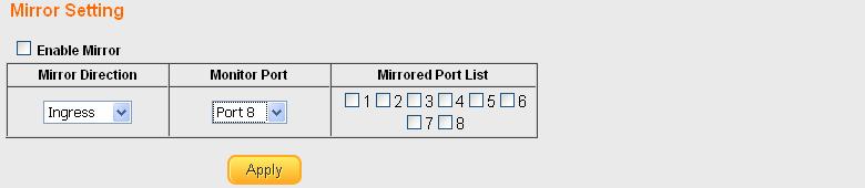 5.1.5. Mirror Port mirroring selects the network traffic for analysis by a network analyzer. This is done for specific ports of the switch.