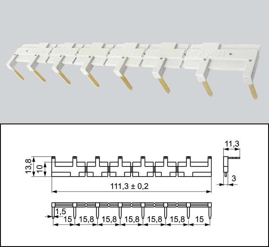sensitive Interconnection strip ZGGZ80 designed for the co-operation with plug-in sockets of miniature relays and