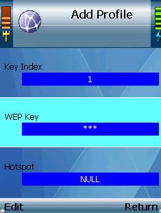 and WEP Key. Key Index. For the index of transmit keys, you have a choice of 1-4. To specify which WEP key the Wi-Fi Phone will use, select Edit. A new window will open.