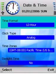 Date & Time You have six choices: Time Format, Clock Type, Time Zones, Daylight Time, Enable NTP, Date, and Clock.