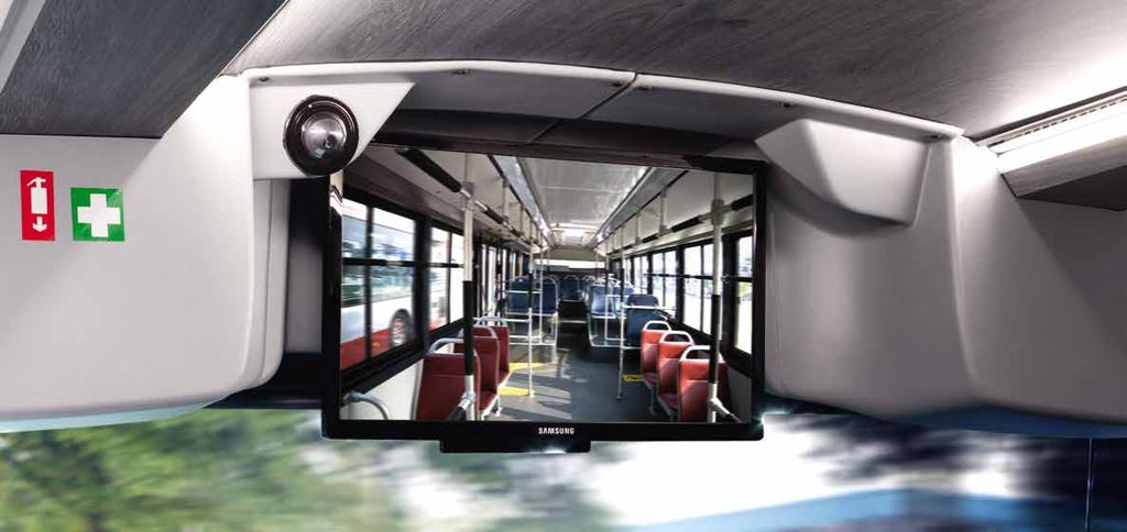 Interior surveillance cameras 35 Complete solution for buses Door surveillance and reversing safety The large 7" LCD monitor shows the full security